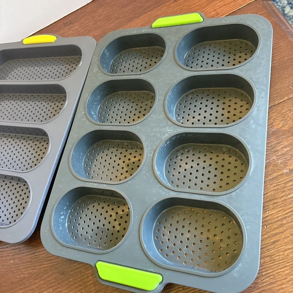 Set Of 2 Regular And Mini Hoagie Pan French Bread Baking Mold Silicone Non-stick